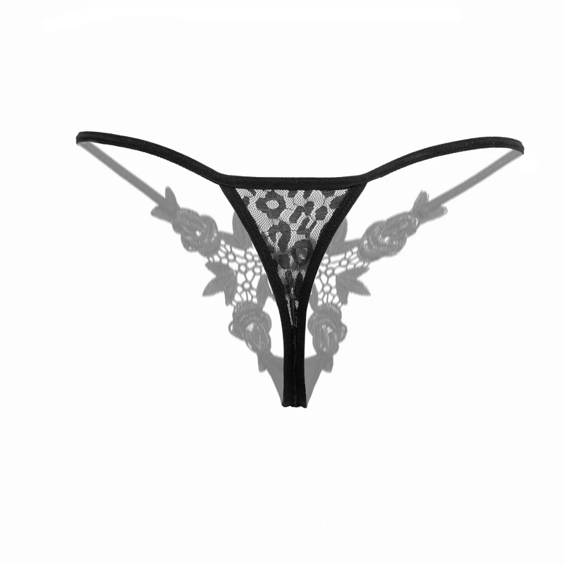 AIIOU Sexy Women Lace Black Thong G String Panties Female Underwear Low Waist Embroidery Thongs Nightwear Erotic Pants Underwear