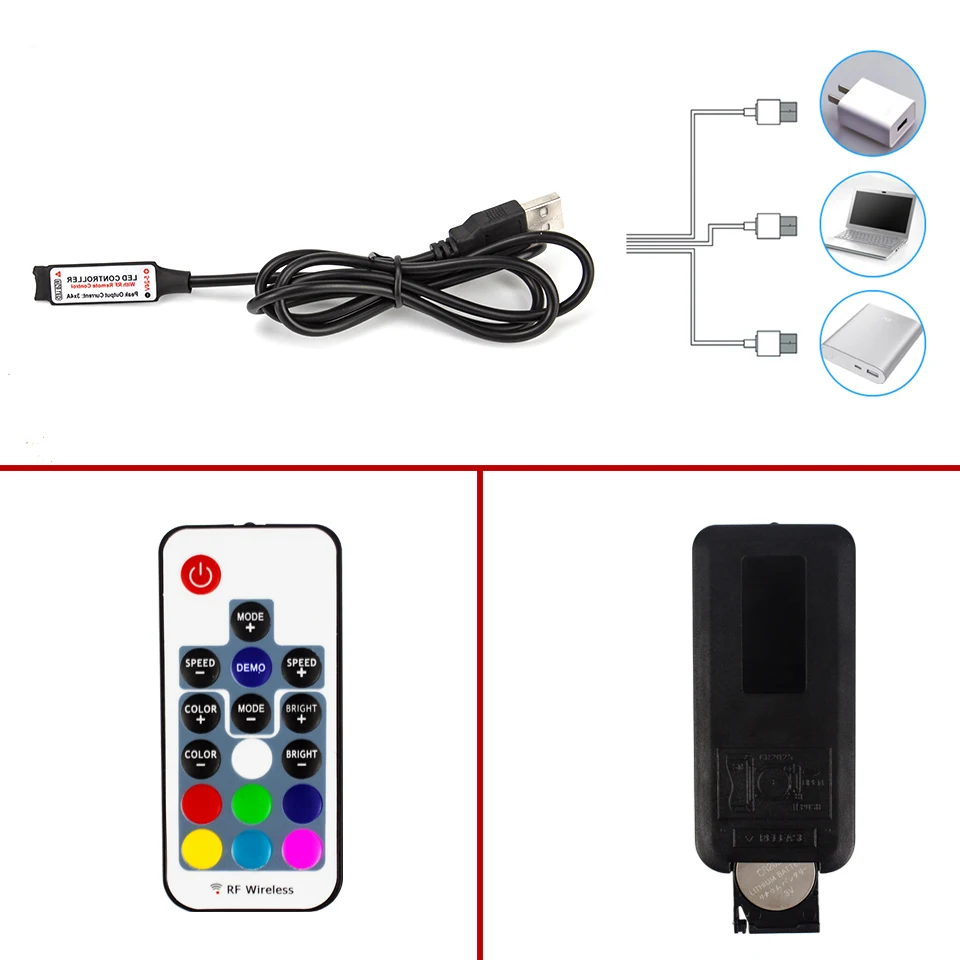 Гибкая светодиодная лента 5 в постоянного тока USB 5050 RGB 1 м 2 для фосветильник