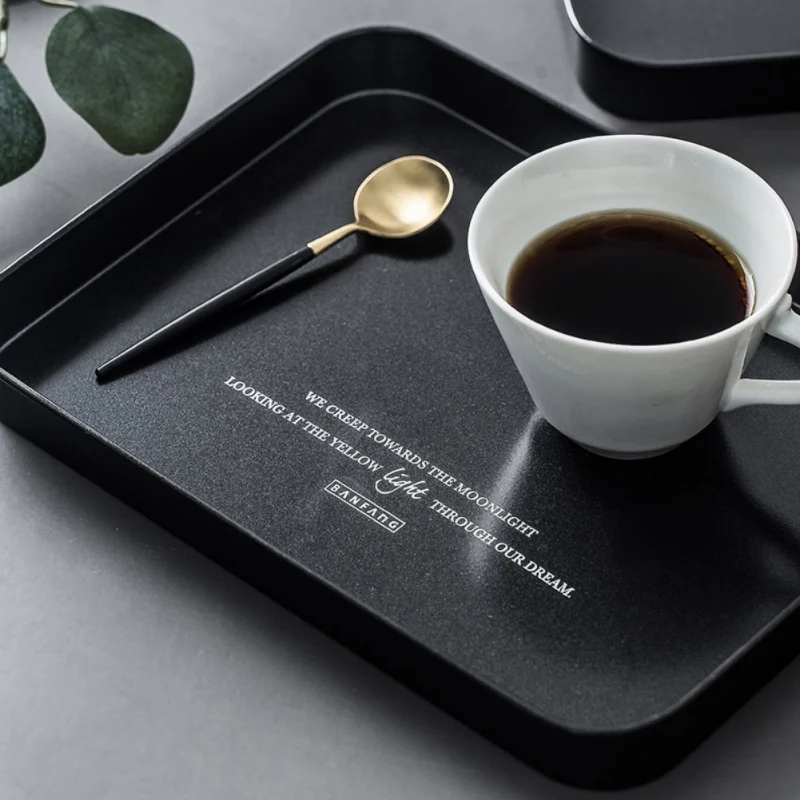 Черный поднос для хранения сервировочный с тефлоновым покрытием декоративный