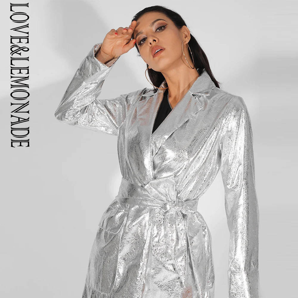 Женское пальто с лацканами LOVE & LEMONADE свободное светоотражающее из полиуретана