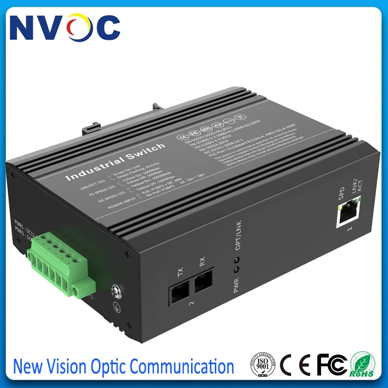 1000M 12-48VDC промышленный PoE медиаконвертер 1POE IEEF802.3AF/AT + мм (850nm/1310nm) 550 M/2 KM SC 15 4 W 48 V