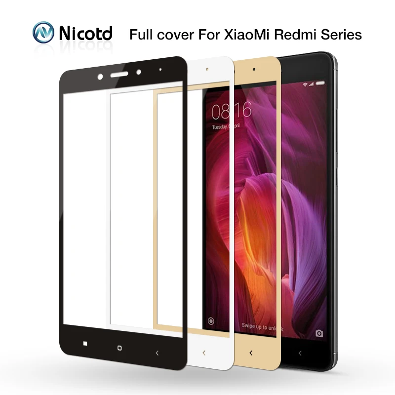 Nicotd For Xiaomi Mi A1 / 5X MAX 2 MIX 2 9H 2.5D Colorful Full Cover Tempered Glass screen protector For Xiaomi Redmi 4X 4A max2