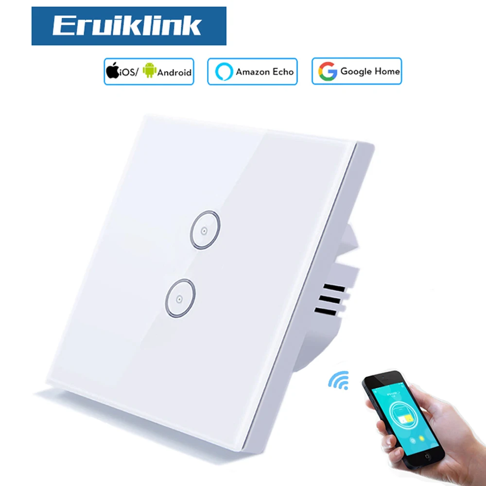 Сенсорный выключатель Eruiklink европейского стандарта 2 клавиши 1 канал настенный