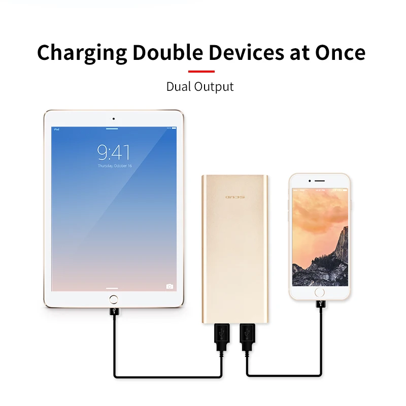 Scud полимер power bank мини тонкий 20000 мАч внешний портативный аккумулятор мобильное зарядное устройство dual usb powerbank 20000 мАч