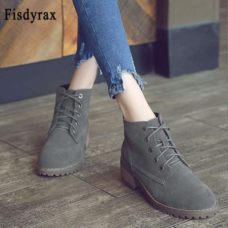

Fisdyrax Genuine Leather Women Chelsea Boots Cow suede Winter Warm Short Ankle Boots Platform Single Flats Martin Shoes