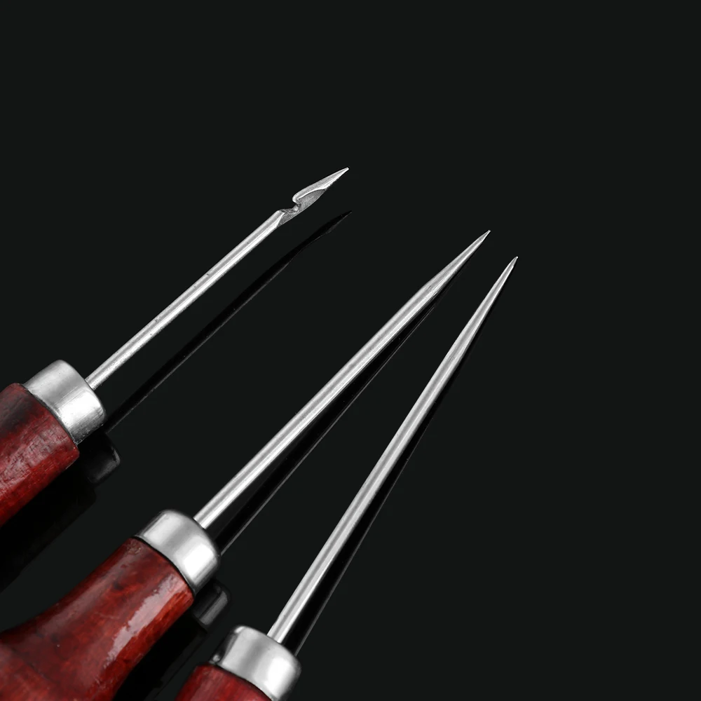 

1/3Pcs Wooden Handle Sewing Awl Pin Punch Hole DIY Leather Tent Repair Tool Hand Stitcher Leathercraft Needle Sewing Accessories