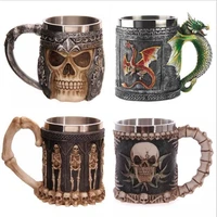 novelty medieval stainless steel mug skull 3d dragon faucet mug double wall stainless steel canecas coffee mug copos