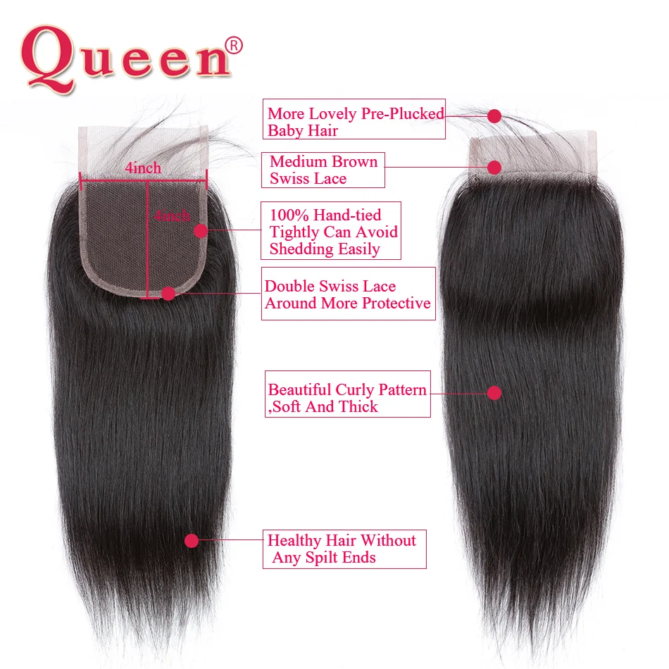 Queen Hair перуанские прямые Реми искусственные волосы свободная деталь кружевная
