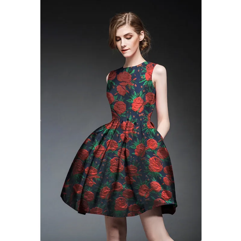CF366 новый модный красная роза жаккардовая ткань для женщин Cheongsam пальто платье