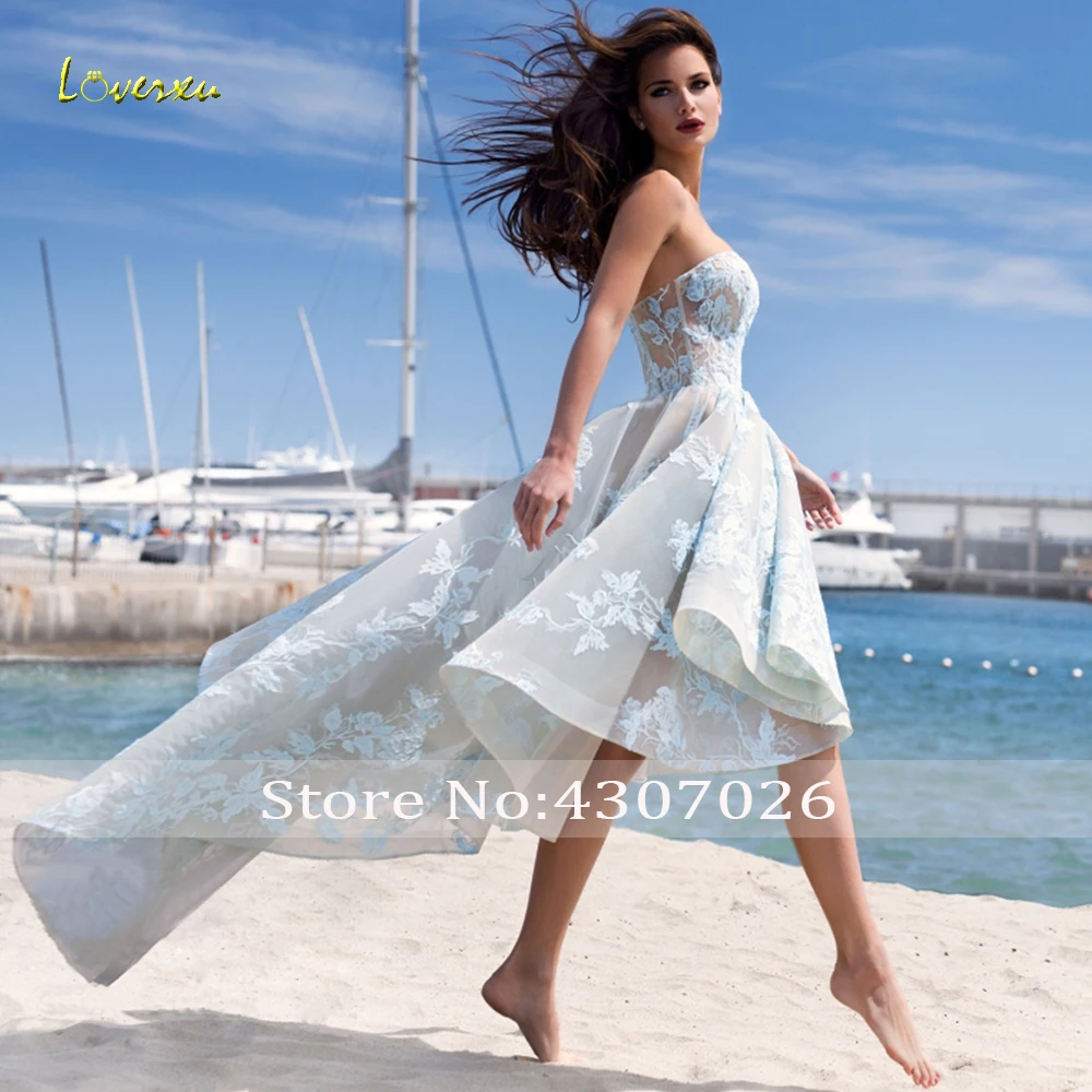 Loverxu Strapless A Line Hi-Lo Graduation Dress Appliques Sleeveless Backless Organza Knee-Length Homecoming Dresses Ever Pretty | Свадьбы и
