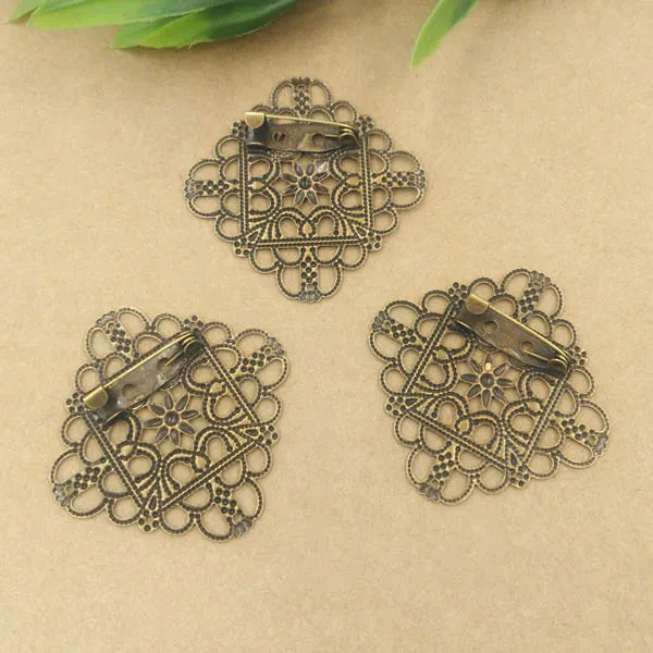 Винтажные Пустые Основы для броши античные бронзовые тона филигрань цветы