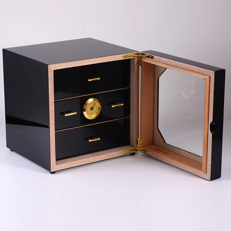 COHIBA роскошный черный глянцевый фортепиано отделка Cedar Wood сигарный шкаф для