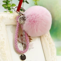 luxury cute lovely jewelry accessories rabbit fur ball pompom fluffy leather diy keychain keyring pendant gift for her kawaii