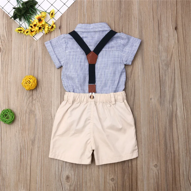 

PUDCOCO Newborn Kids Baby Boy Gentleman 2PCS Outfits Sets Short Sleeve Bow Romper +Bib Pants Overalls Clothes 0-24M