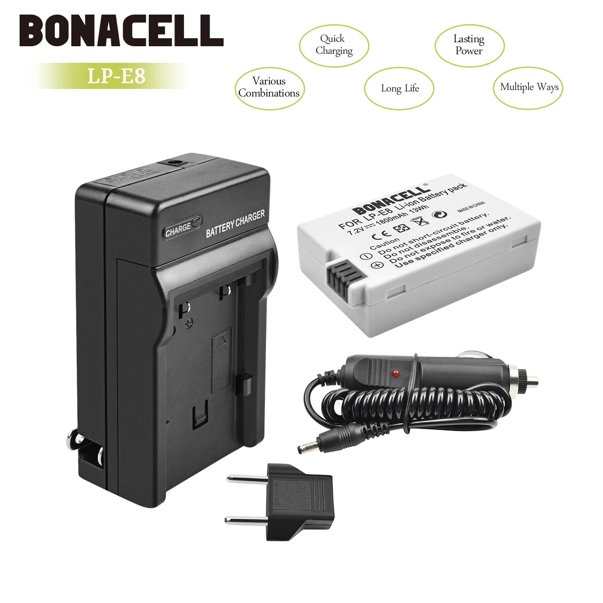 Bonacell LP-E8 LP E8 LPE8 Камера Батарея+ Зарядное устройство для цифровой однообъективной зеркальной камеры Canon EOS 550D 600D 650D 700D поцелуй X4 X5 X6i X7i Rebel T2i T3i T4i T5 L50 - Цвет: 1X Battery Charger