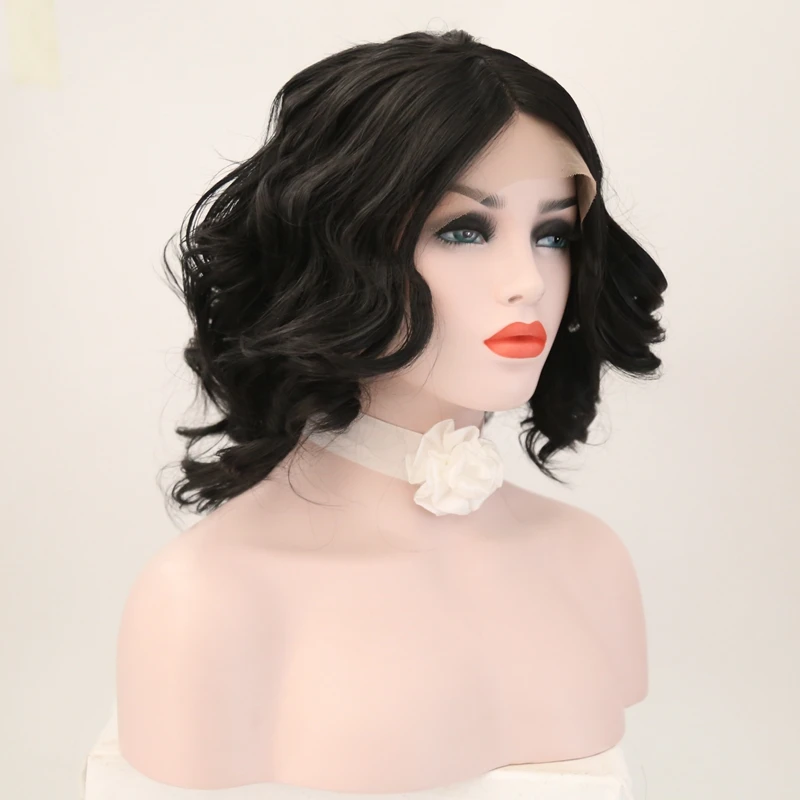 JOY& BEAUTY 12 дюймов черные парики на кружеве Короткие Волнистые парик термостойкие волокна синтетические волосы для женщин