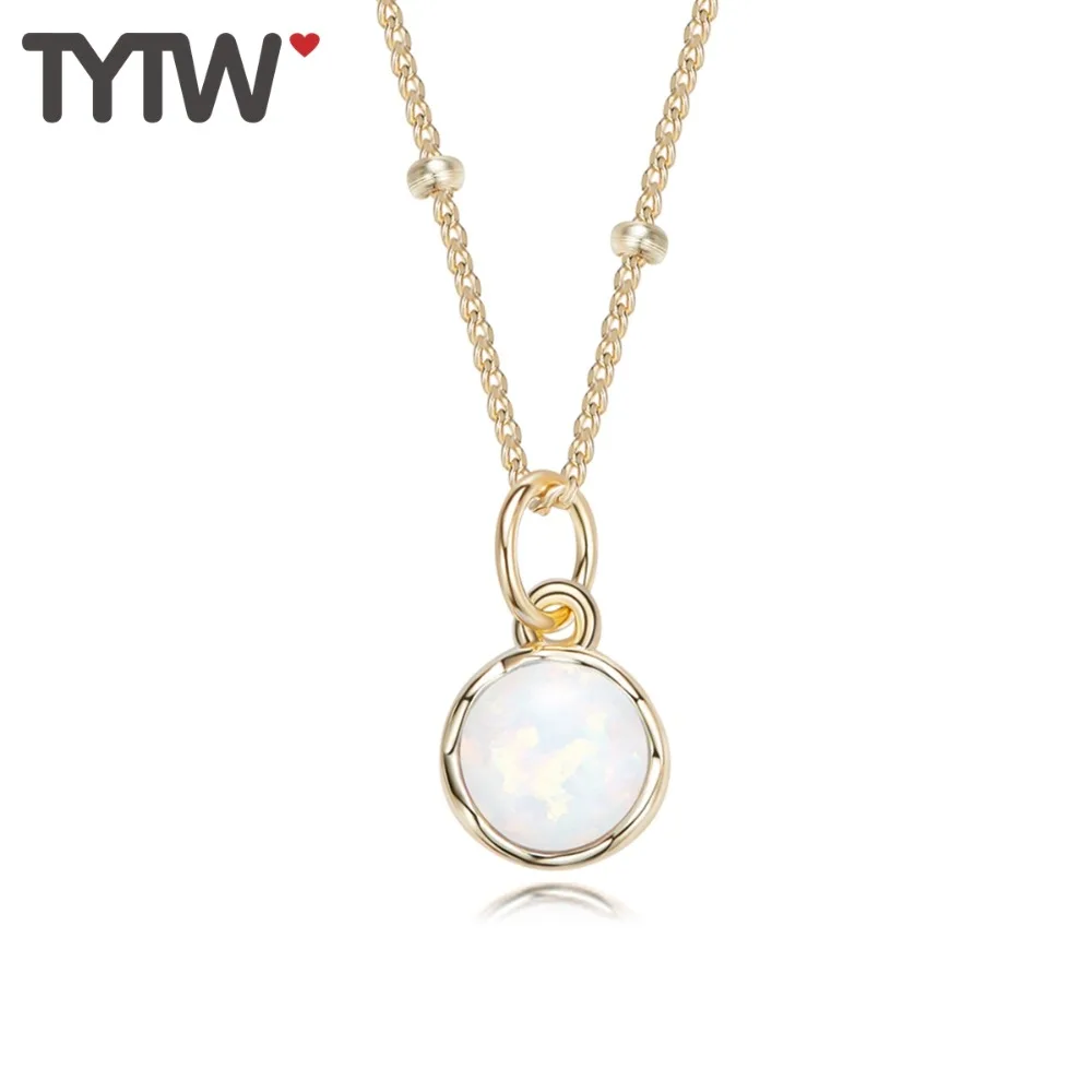 TYTW women opal charm Drop Shipping 925 Sterling Silver necklace Elegant Round necklaces pendant for jewelry gifts | Украшения и