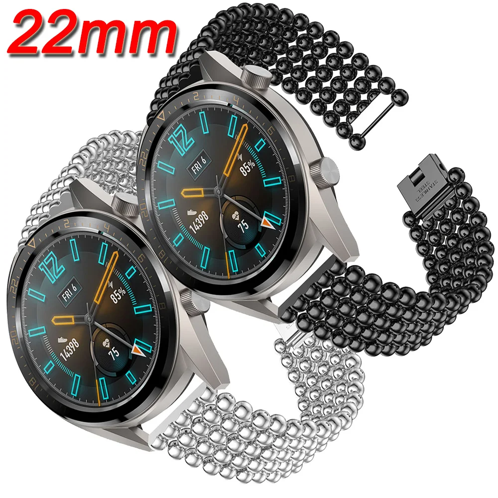 

Stainless Steel Watch Band Strap For HUAWEI WATCH GT 46mm Vigor Fashion Style Metal Beads Replacement Bracelet 22mm Watchband
