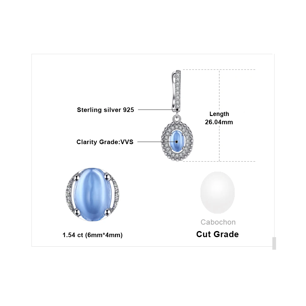 JewelryPalace Роскошные 1.3ct Подлинная кабошон голубой топаз Длинные Висячие серьги для