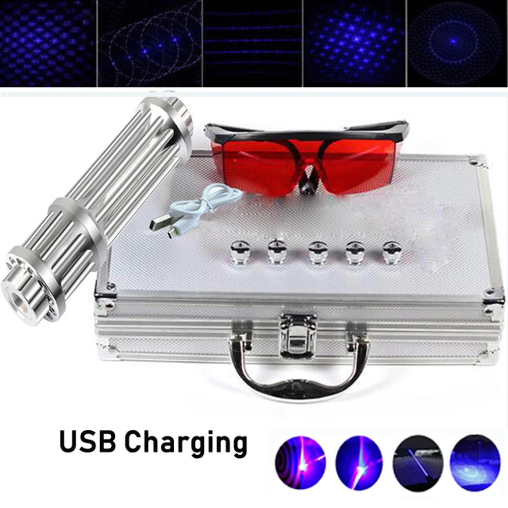 Самый мощный сжигающий синий лазерный указатель USB Перезаряжаемый встроенный