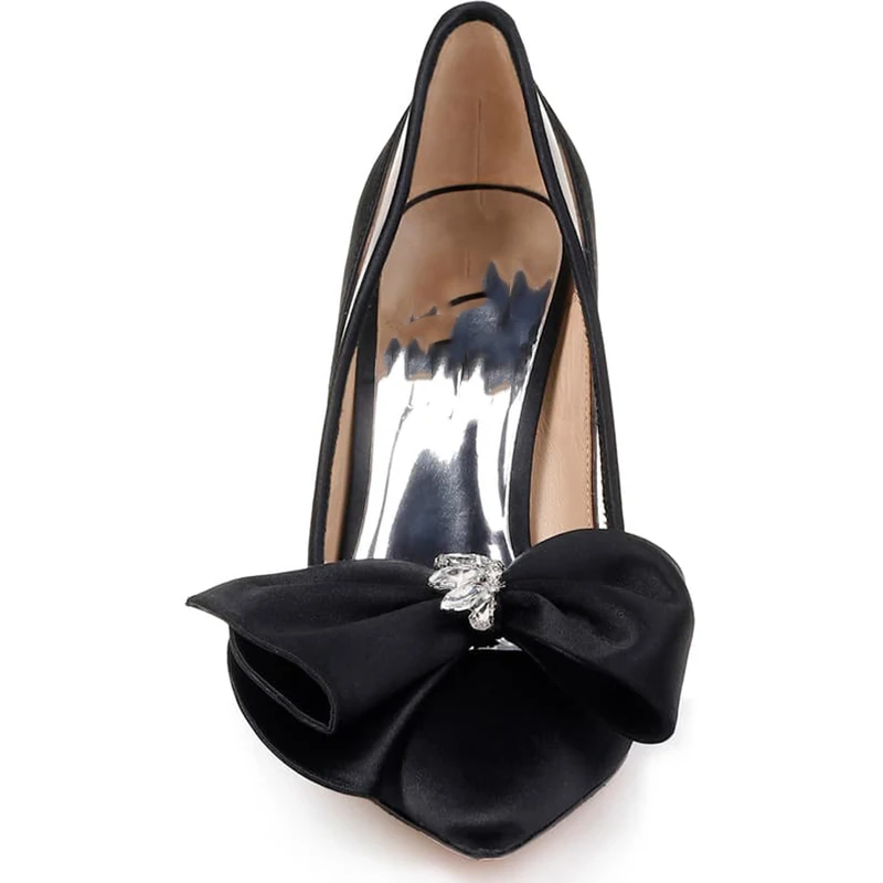 Туфли-лодочки женские с заостренным носком и бантиком-бабочкой на высоком тонком
