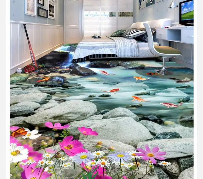 3d Пол живопись обои водопад 3D ПВХ для ванной комнаты пола|pvc flooring wallpaper|floor