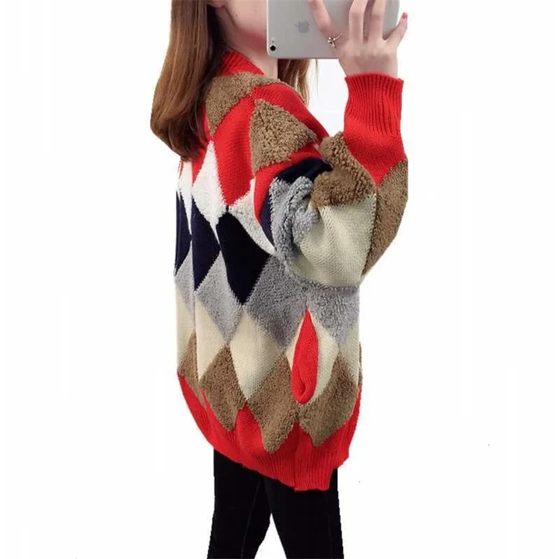 Женский Теплый свитер с v-образным вырезом и пуговицами свободный трикотажный