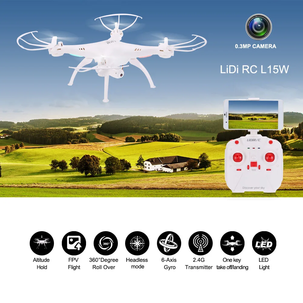 Квадрокоптер GoolRC LiDi L15W 2 4G 4 канала 6 осевой гироскоп Wi Fi передача FPV с камерой 0 3 МП