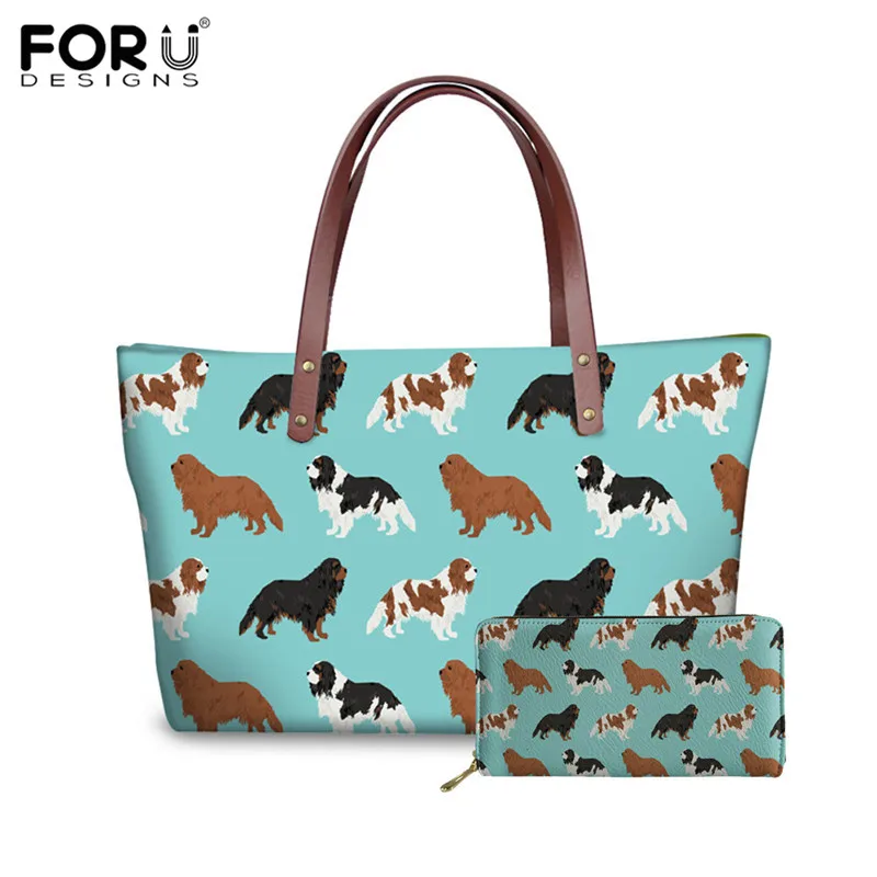 YQ3138AL-Z21 FORUDESIGNS Cavalier King Charles Spaniel Dog Women Purses and Handbags 2pcs/Set Shoulder Bags Big Capacity Causal Totes Bolsos - Цвет: YQ3138AL-Z21