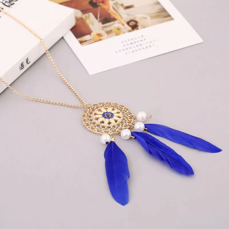 Бежевый Опал Камень Мечта Поймать Сеть Подвеска Ожерелье Для Женщин Белый/Синий