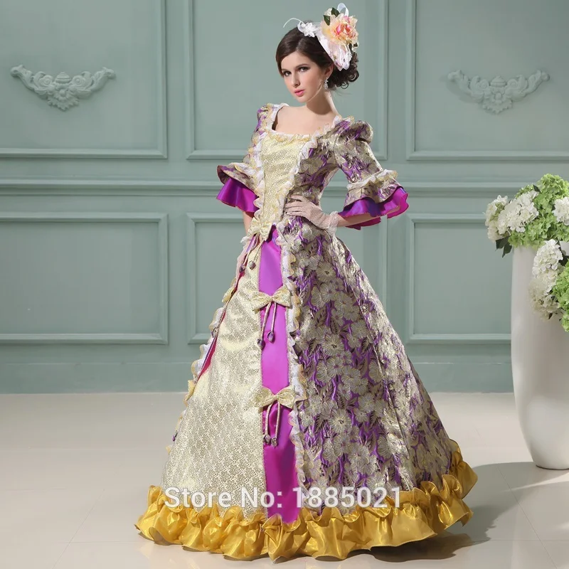17 18th century Elegant Royal Multicolor Decorated Jacquard Gown vestido Ball Gown Prom Dresses