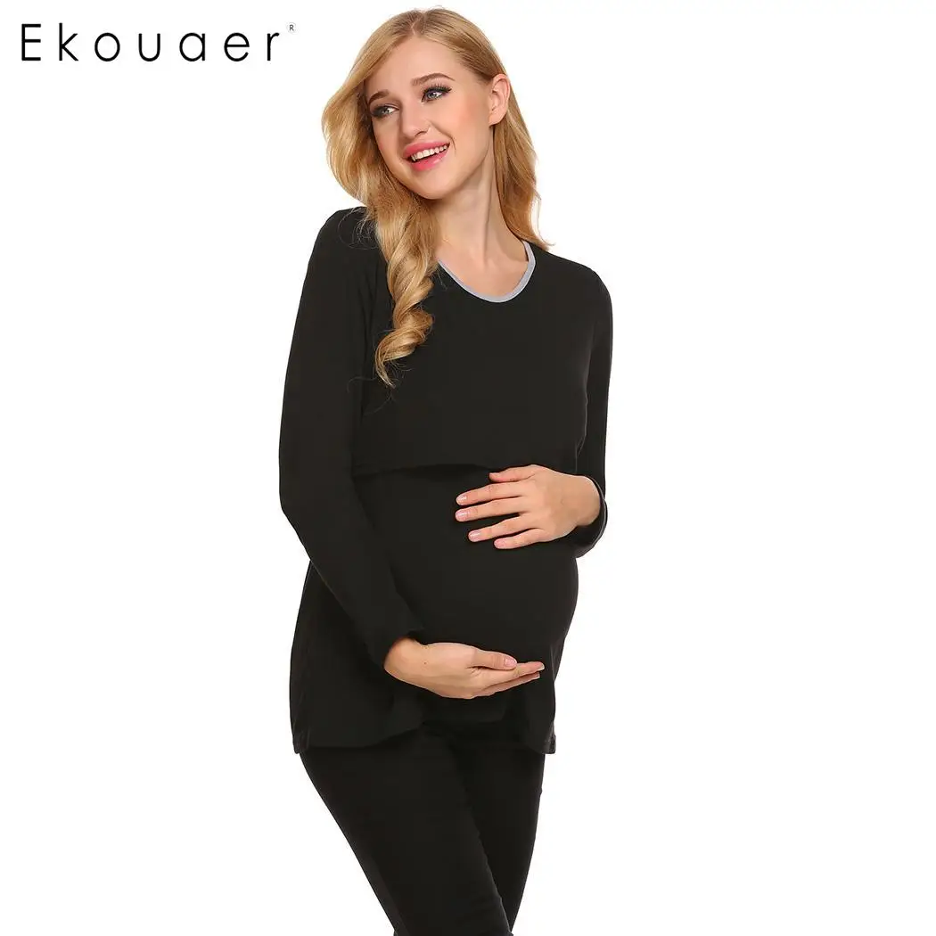 Женская одежда для сна Ekouaer футболки с круглым вырезом и длинными рукавами