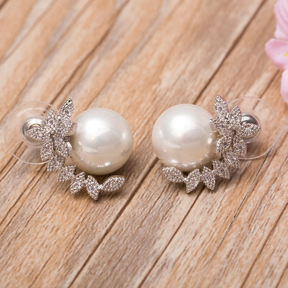 Новые роскошные серьги с кубическим цирконием и цветком имитация жемчуга
