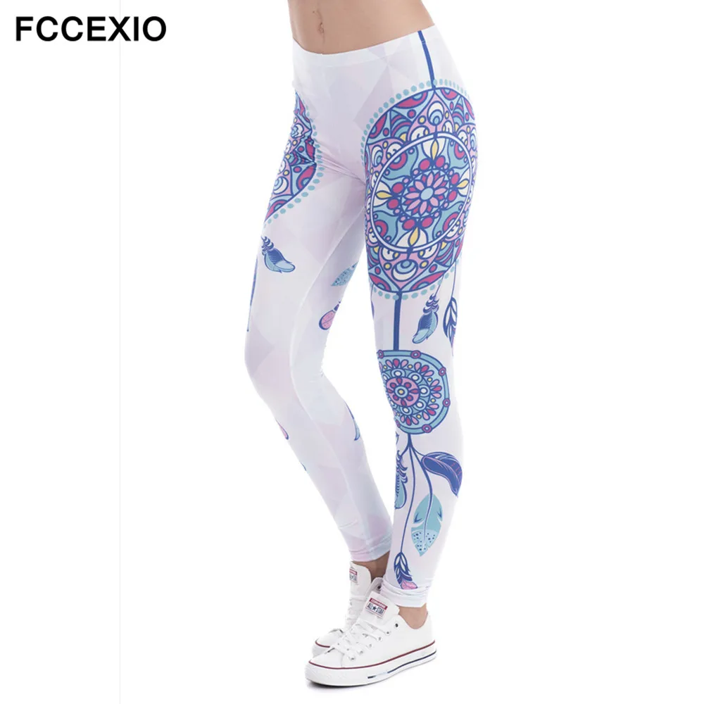 Женские Стрейчевые леггинсы FCCEXIO облегающие с принтом мандалы и перьев высокой