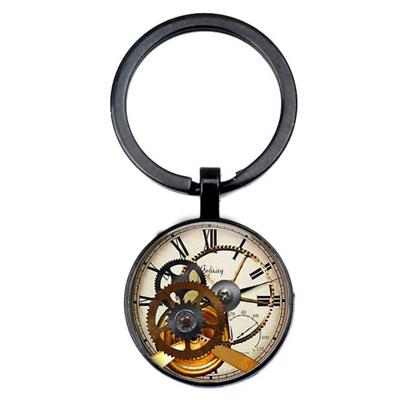 Retro mechanical clock pattern logo keychain personality picture animal gear keyring car key door accessorie party souvenir gift | Украшения