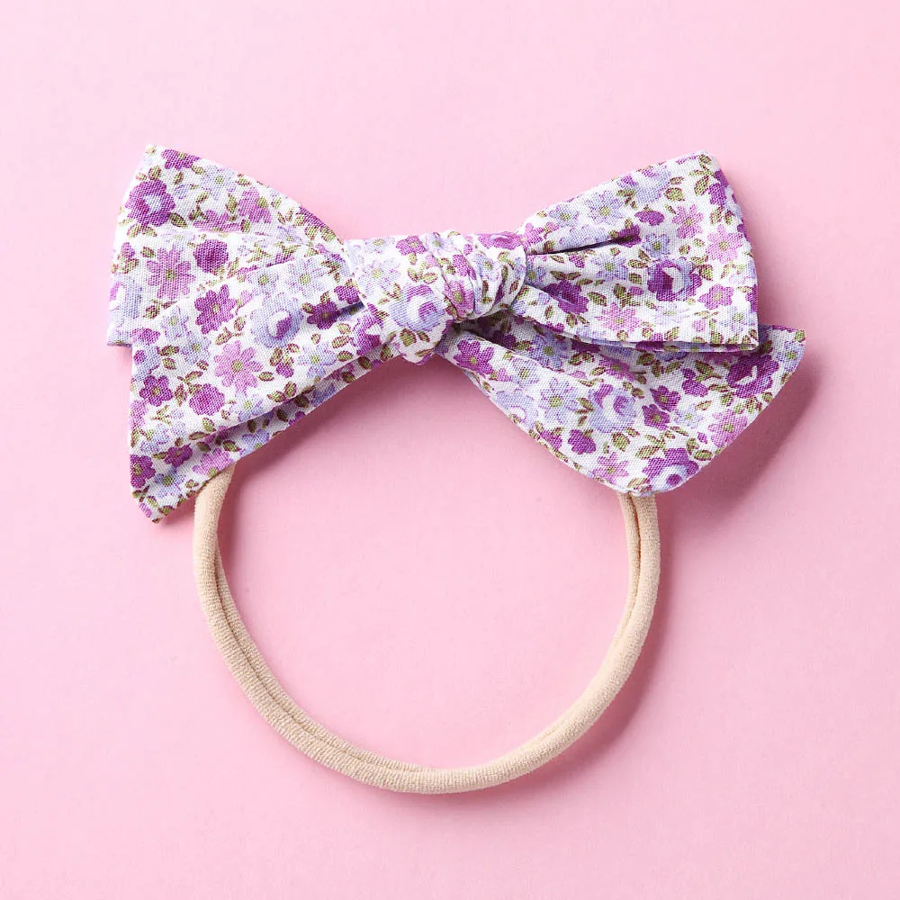 Floral 11 with band Handtied School Girl нейлоновый бант или заколки для волос, цветочный принт тканевый бант повязки на голову Baby Shower подарок - Цвет: Floral 11 with band