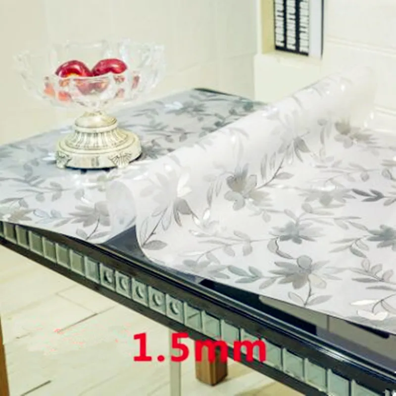 

PVC Waterproof Tablecloth with pattern Kitchen Table Cover Oil Cloth Soft Glass Tablecloth 1.50 mm 5 Colours Available
