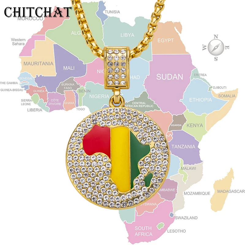 Iced Out Bing кулон Карта Африки ожерелье для женщин мужчин золото Цвет Эфиопский