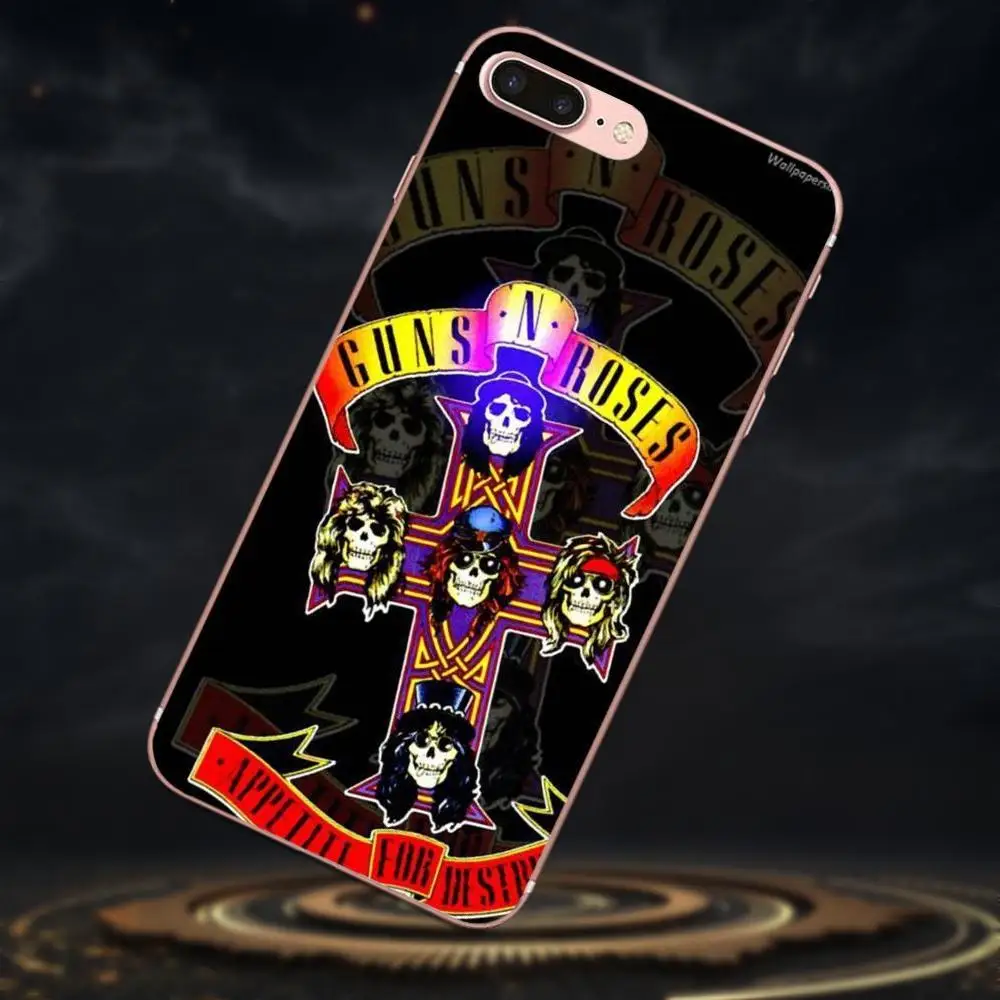 Мягкий ТПУ телефон с принтом для Samsung Galaxy Note 5 8 9 S3 S4 S5 S6 S7 S8 S9 S10 mini Edge Plus Lite Guns N Roses Retro
