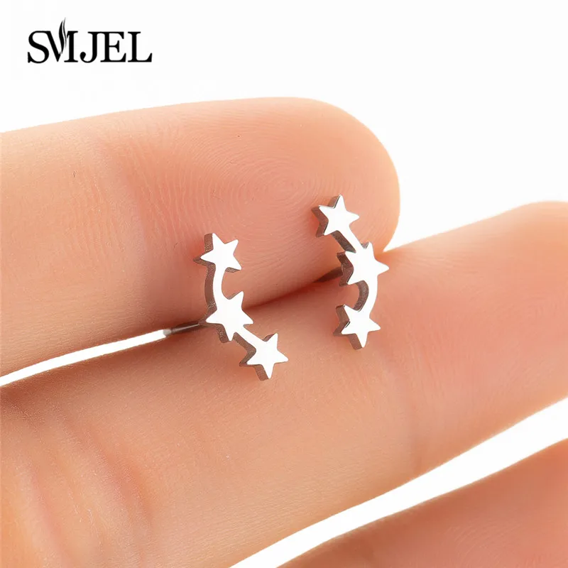 

SMJEL Star Ear Climber Tiny Star Moon Stud Earrings For Women Everyday Teen Mothers' day Birthday Gift Stainless Steel Jewelry