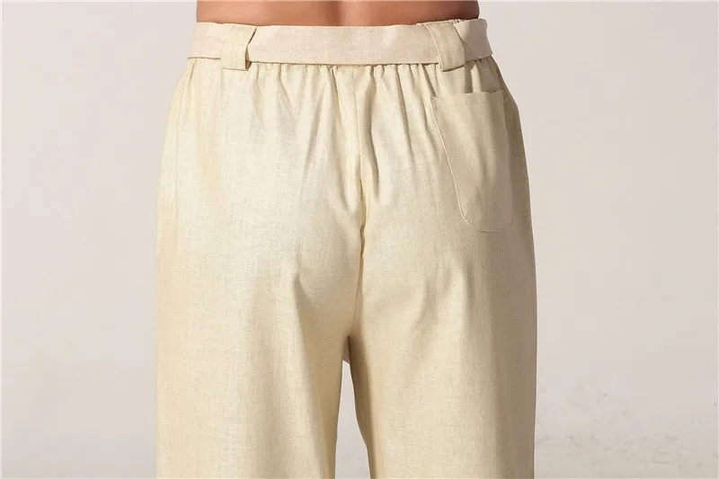 Новое поступление бежевые китайские мужские брюки кунг фу хлопковые льняные Wu Shu