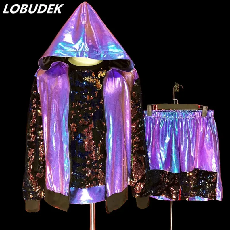 Colorful Sequins Vest Jacket Pants 3 Piece Sets Tide Male Rock Singer Dance Costume Nightclub DJ Dancer HIP HOP Baseball Clothes enlarge