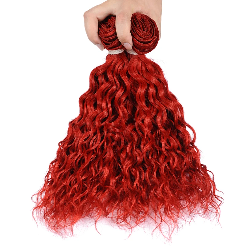 Remyblue Hair Red Water Wave Bundles With Closure 99J Burgundy Colored Remy Human Hair Weave Brazillian Hair Bundle With Closure
