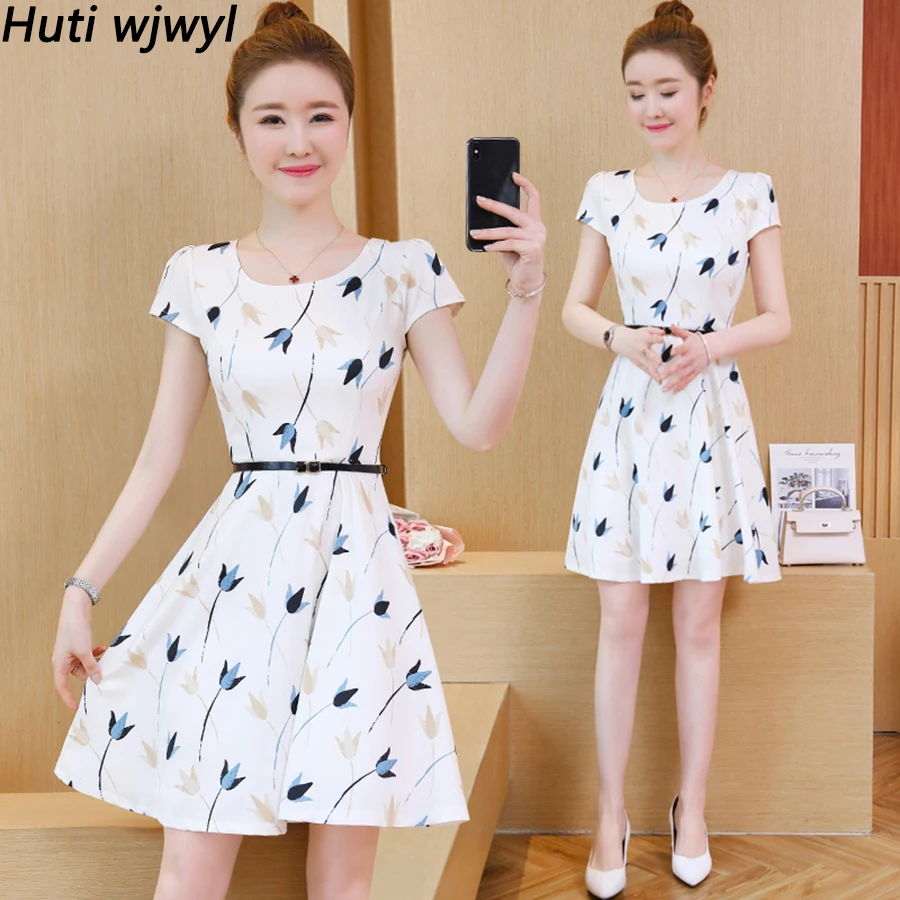 2019 корейский большой Boho Сексуальная Мини Сарафан Лето Винтаж печати шифон