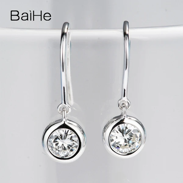 BAIHE Solid 14 K белое золото 0.40ct H/SI-SI3 круглый натуральные бриллианты Свадебные модные ювелирные изделия элегантный подарок серьги-гвоздики