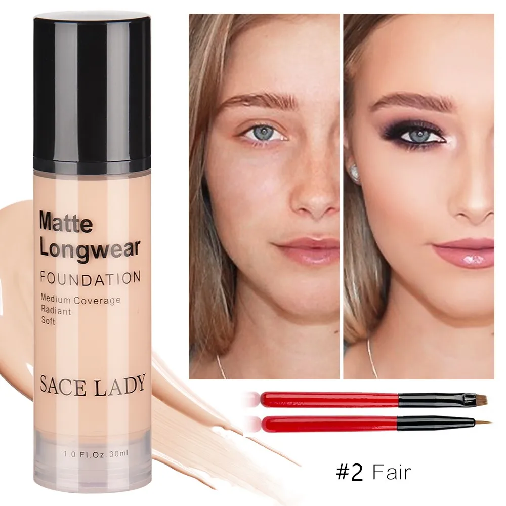 30ml 2 with brush Основа под макияж профессиональный Матовый жидкий маскирующий макияж крем водостойкий натуральный косметический - Цвет: 30ml 2 with brush