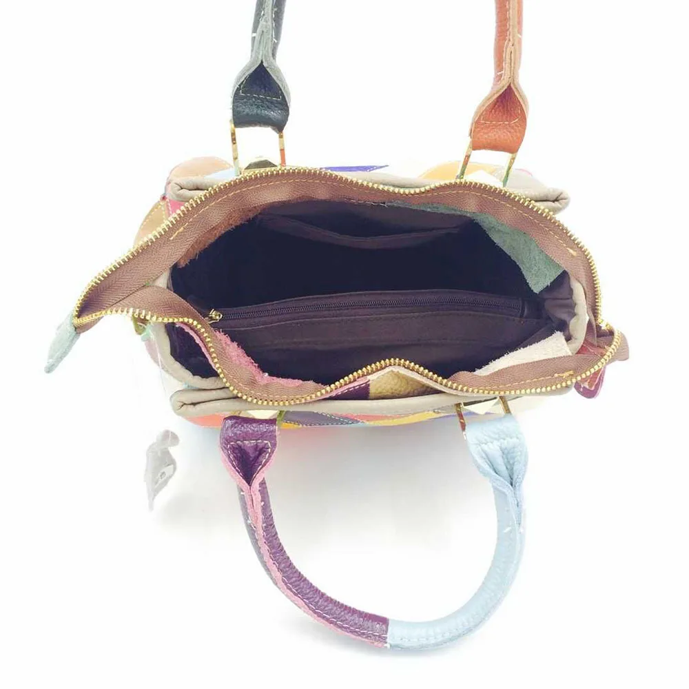 

Unique Color-mixing Designer Genuine Leather Women's Handbag Europe Style Crossbody Stitched Mix Color Shopping Shoulder Bag