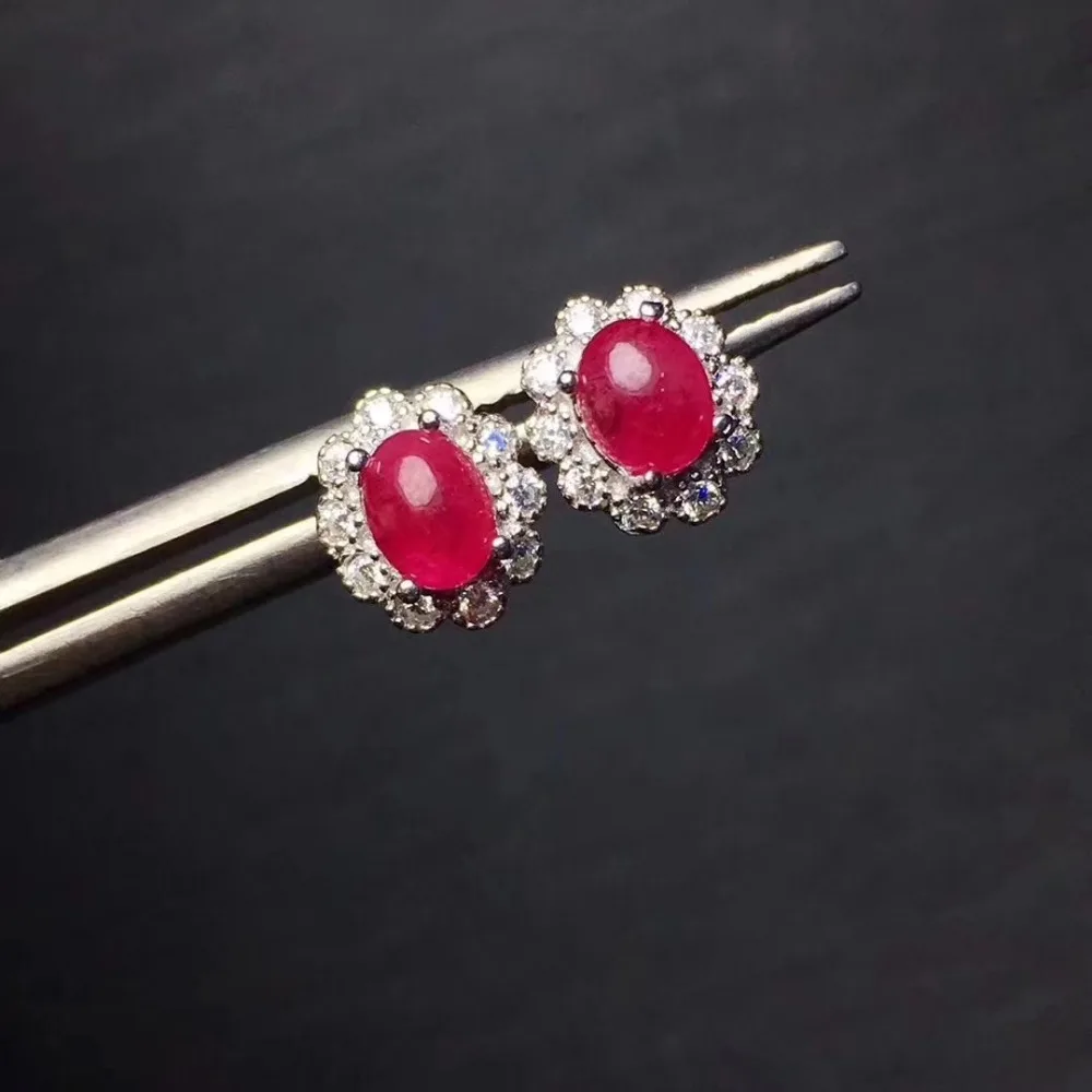 Серьги гвоздики Fidelity 4*5 мм с рубином s925 серебряные цветы простые ювелирные