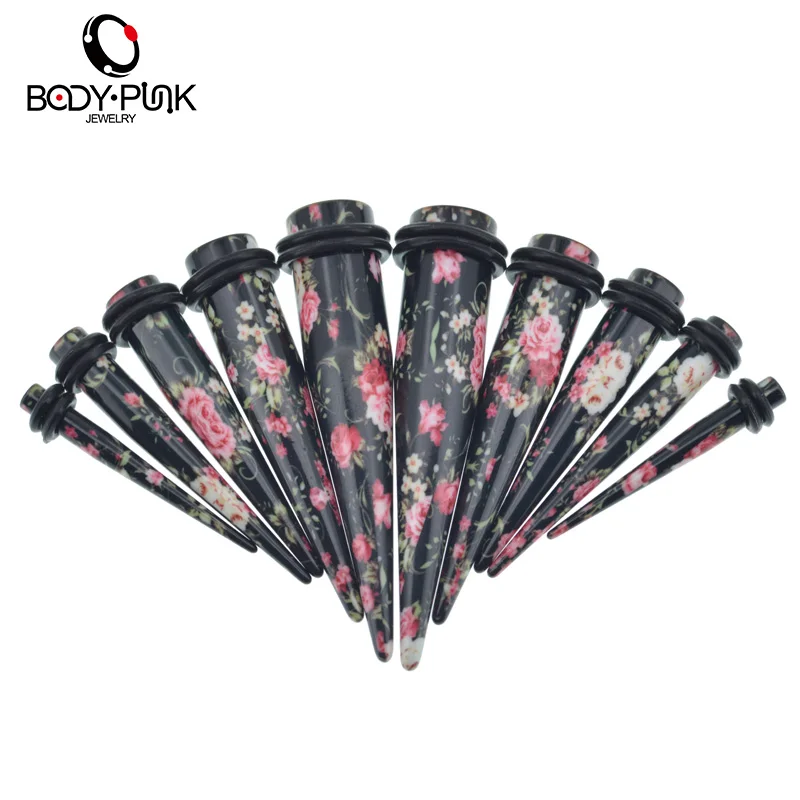 Тело панк розовый цветочный принт акриловая фотовспышка туннельный комплект