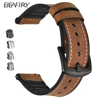 beafiry 20mm 22mm genuine leathersilicone rubber watch band straps for men women quick release spring bar watchbands waterproof